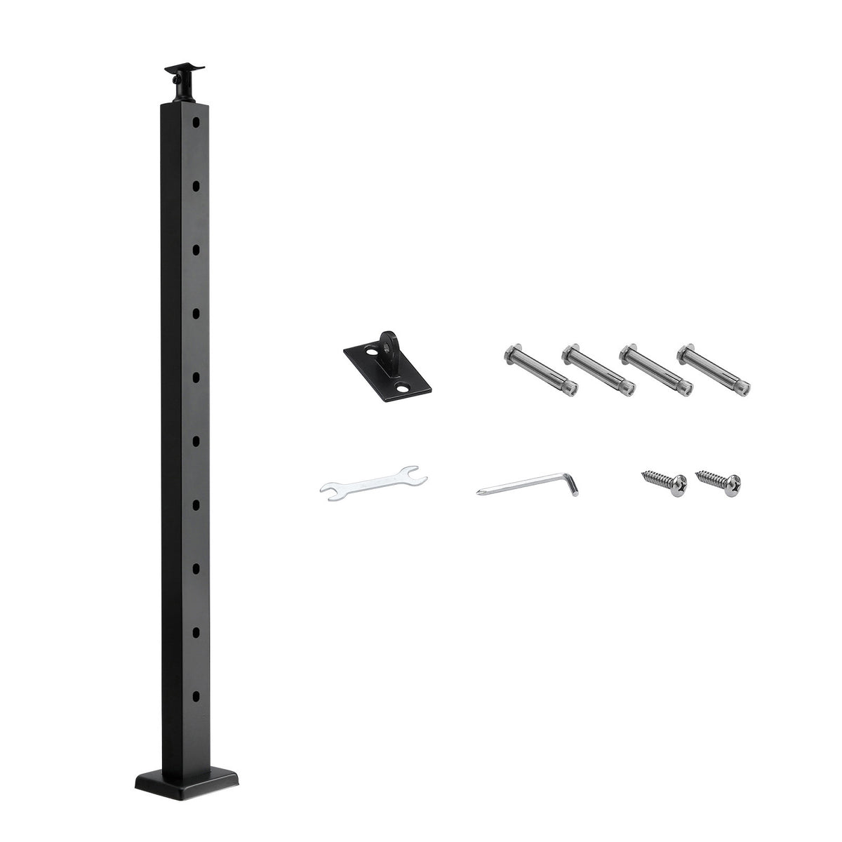 Cable Railing Post, 36x1x2 Inch Stair Railing Post, with Pre-Drilled 30° Angled Holes, Stainless Steel Cable Rail Post with Horizontal and Curved Bracket, 1-Pack, Black, 1JZLGZXHS91402OS1001V0