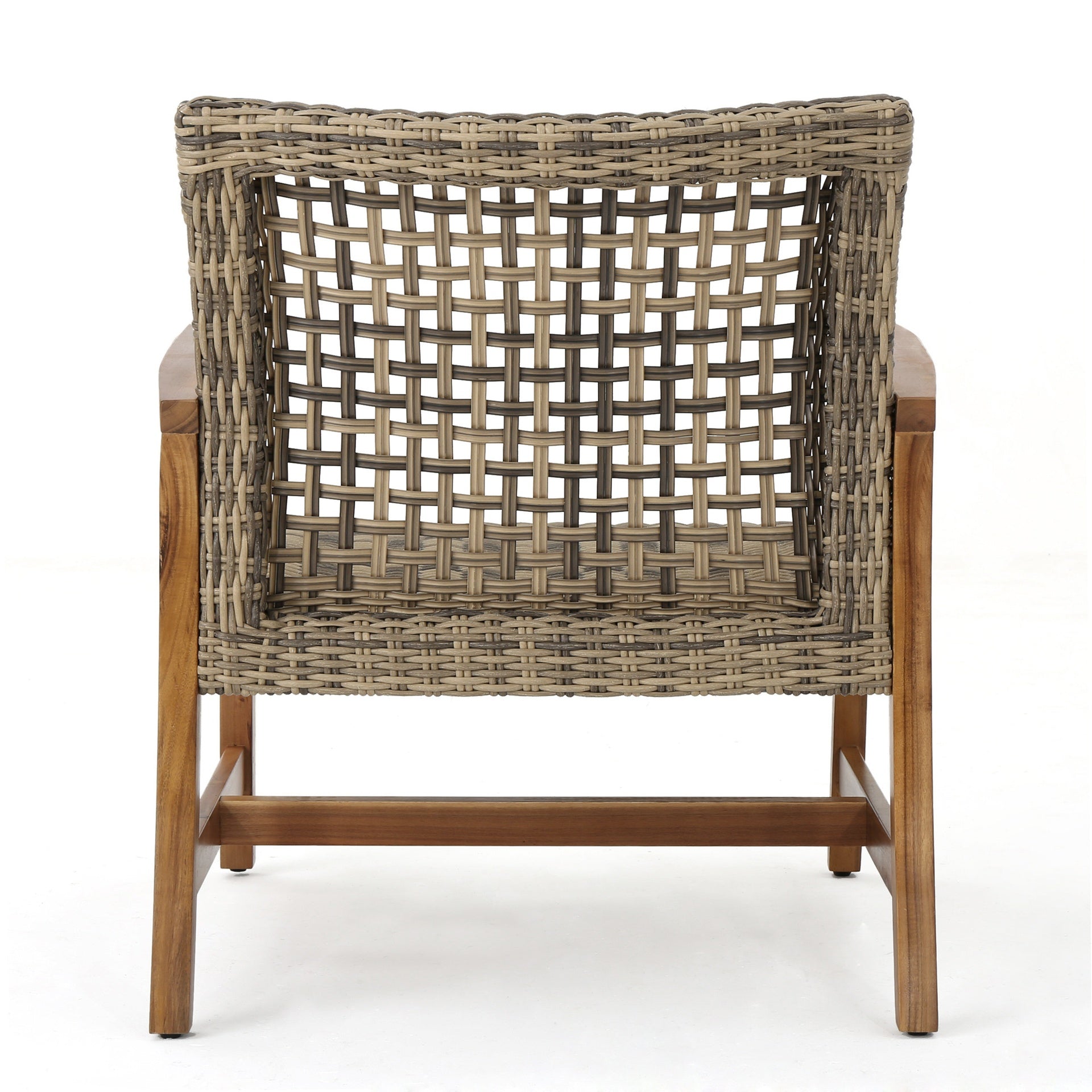 Outdoor Acacia Wood Wicker Club Chairs with Acacia Wood Frame, 2-Pcs Set