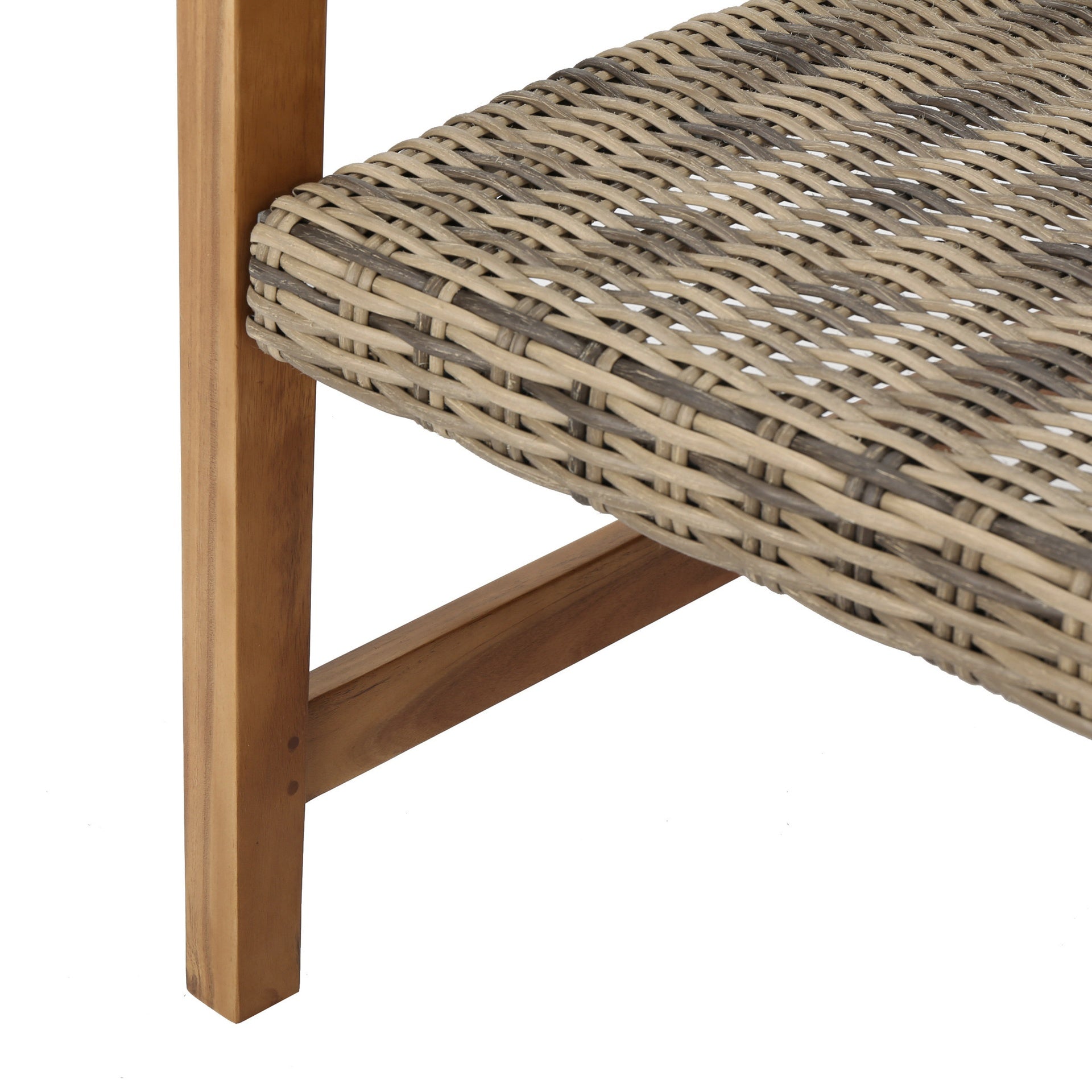 Outdoor Acacia Wood Wicker Club Chairs with Acacia Wood Frame, 2-Pcs Set