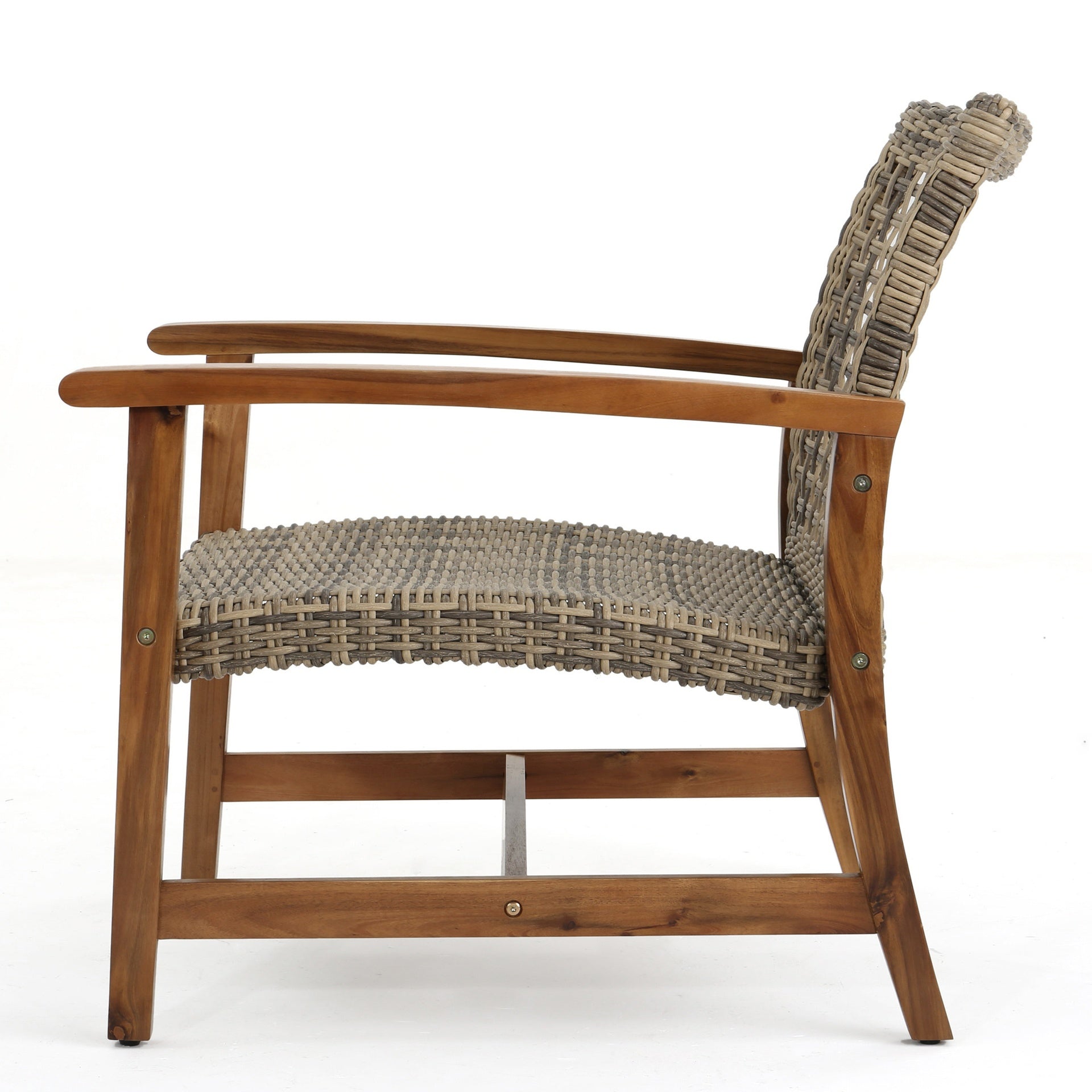 Outdoor Acacia Wood Wicker Club Chairs with Acacia Wood Frame, 2-Pcs Set