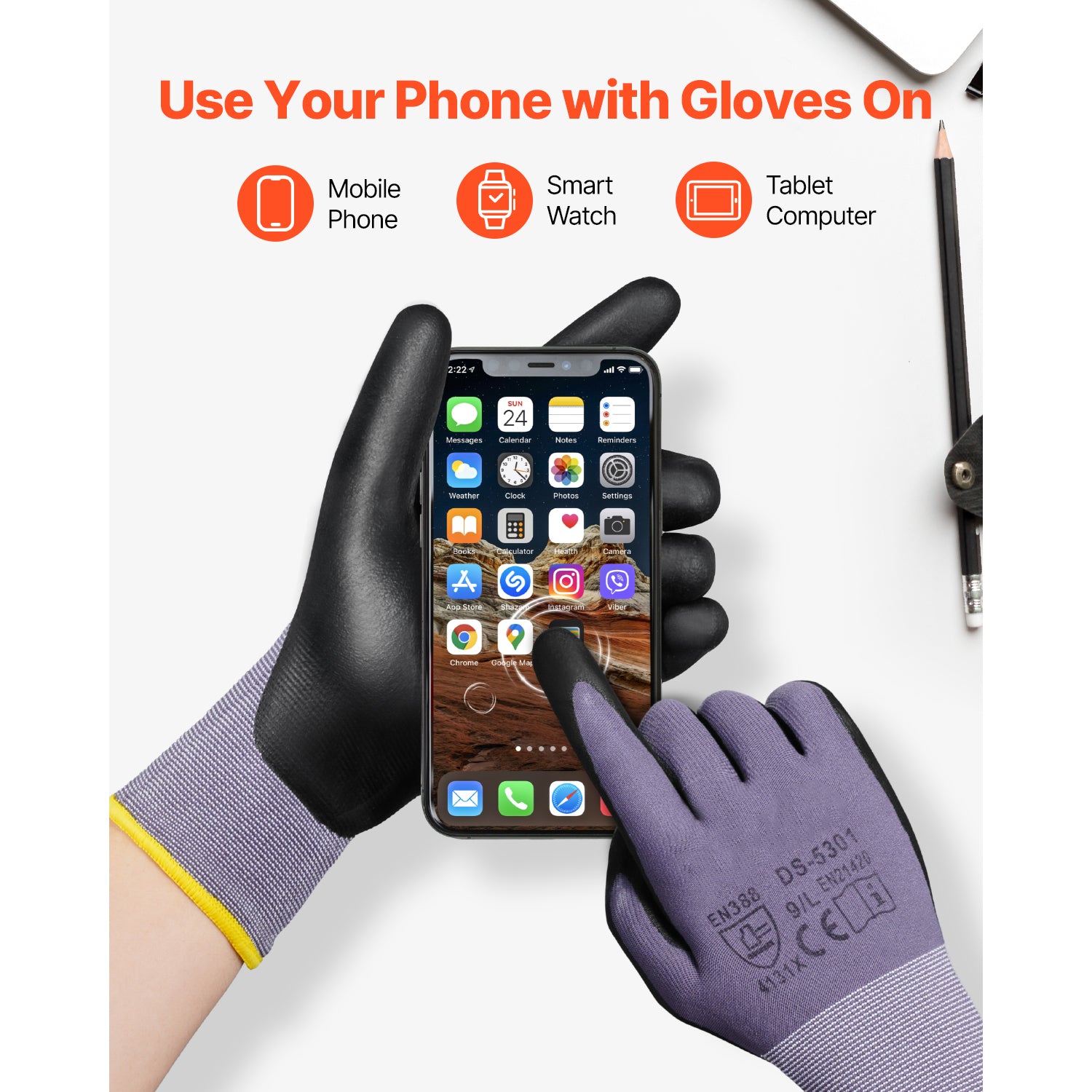 Work Gloves 12-Pair Touch Screen Nitrile-Coated Garden Construction Gloves