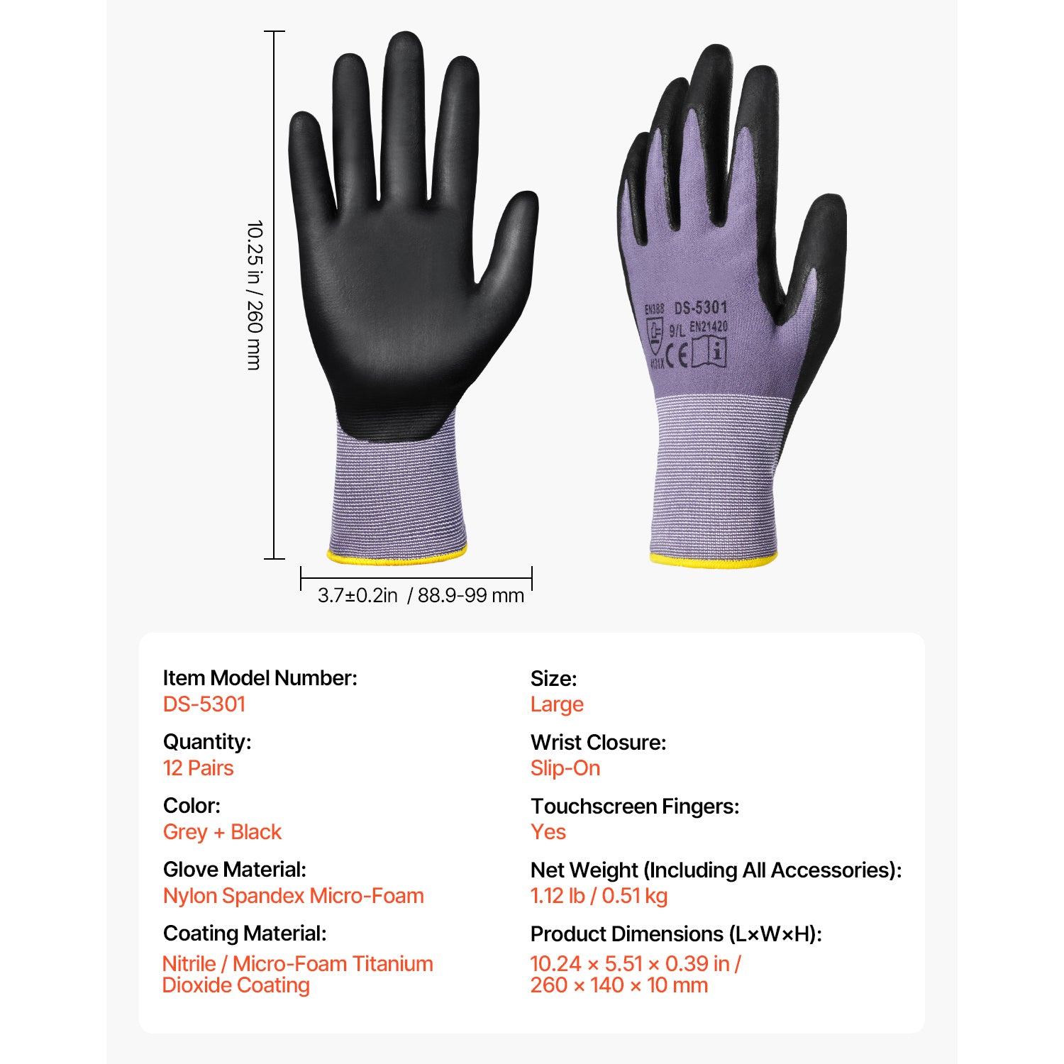 Work Gloves 12-Pair Touch Screen Nitrile-Coated Garden Construction Gloves