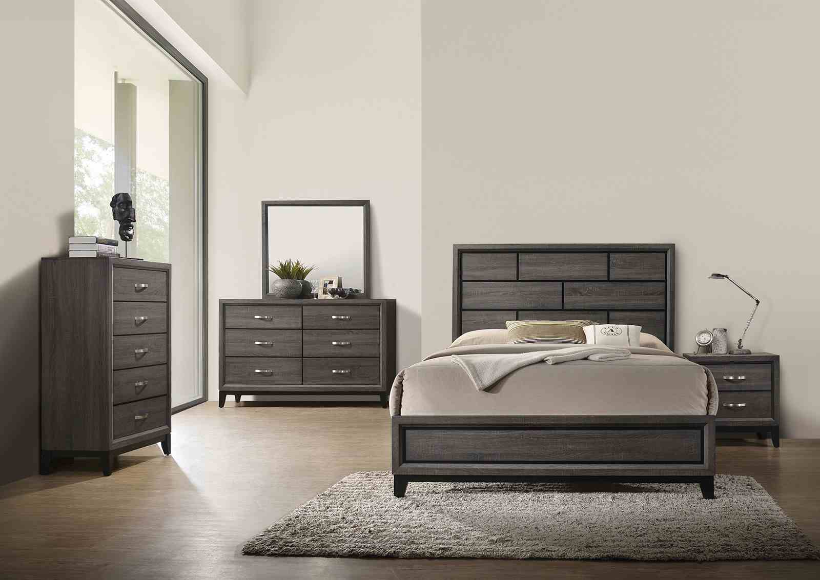 Two Tone Design 1pc Nightstand Two Drawers Wooden Legs Gray Finish Bedroom Furniture