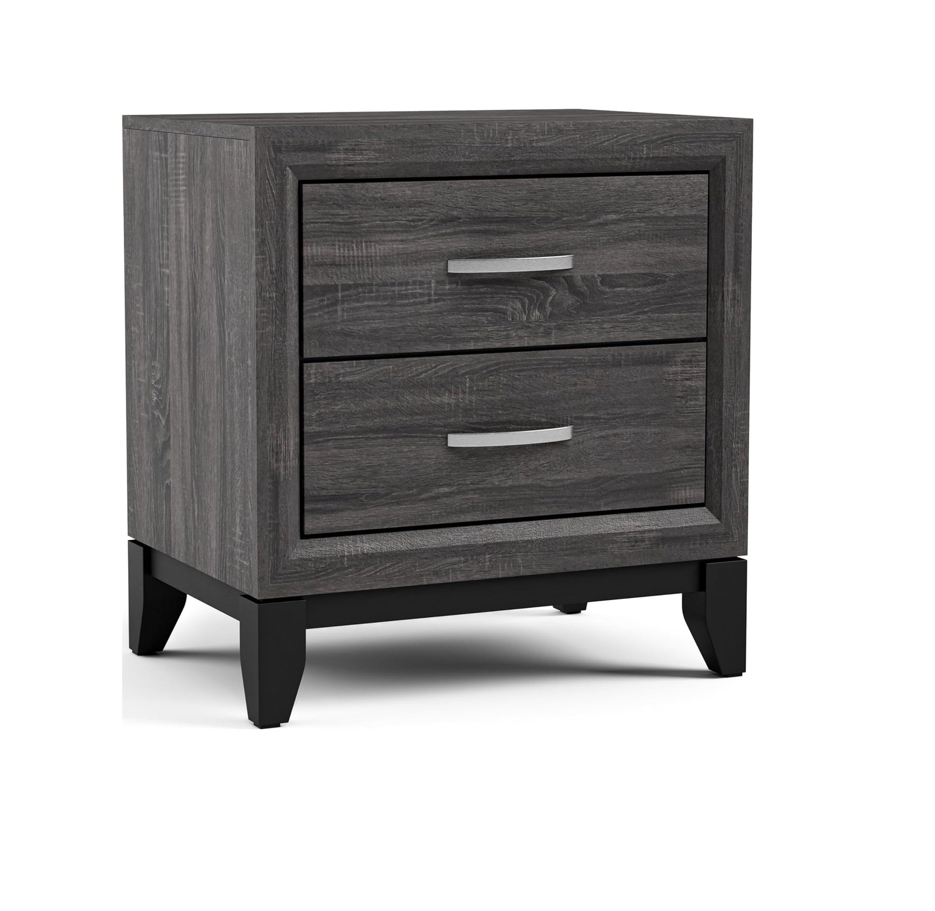 Two Tone Design 1pc Nightstand Two Drawers Wooden Legs Gray Finish Bedroom Furniture