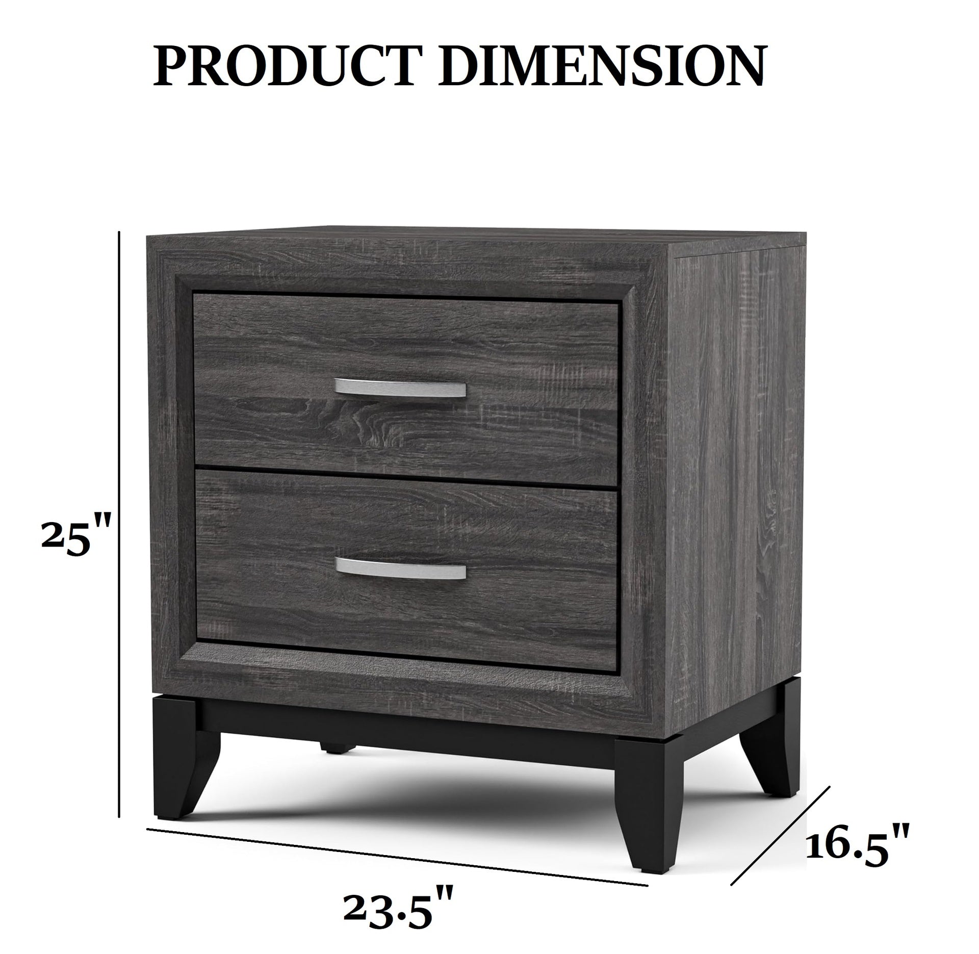 Two Tone Design 1pc Nightstand Two Drawers Wooden Legs Gray Finish Bedroom Furniture