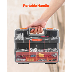 3-Pack Small Parts Organizer, 21 Compartments Tools Organizer Box with Removable Dividers, High-Quality PP Hardware Storage Box with Safety Latch & Portable Handle for Nuts, Bolts, Screws, Nails