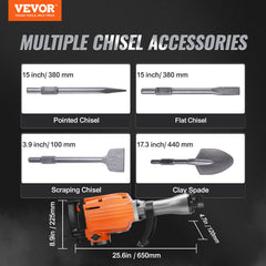 Demolition Jack Hammer, 2200W 1400 BPM Jack Hammer Concrete Breaker, Heavy Duty Electric Jack Hammer 6pcs Chisels Bit with Gloves, 360°C Swiveling Front Handle for Trenching and Breaking Holes