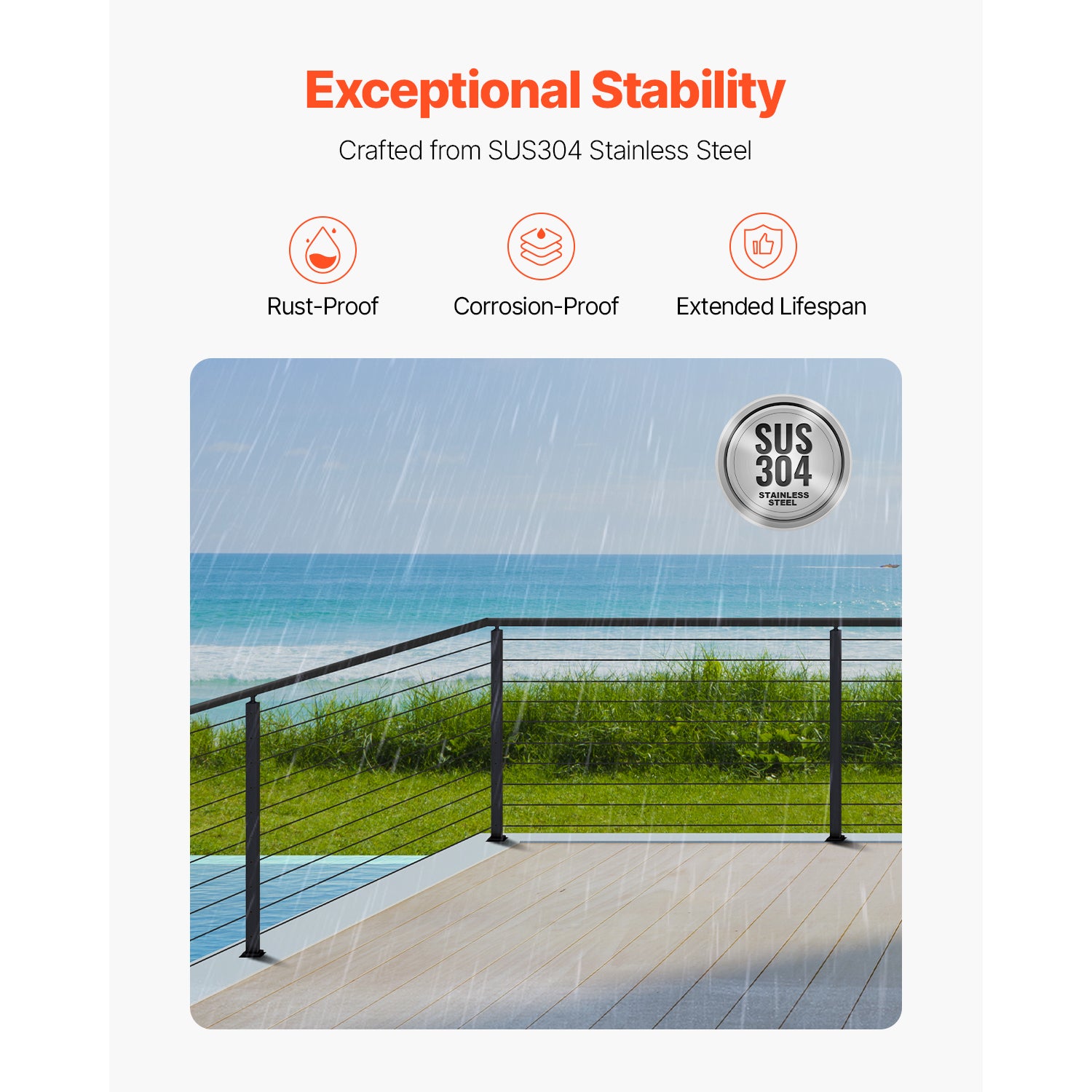 Cable Railing Post, 36x2x2 Inch Corner Railing Post, with L-Shaped Pre-Drilled Holes, Stainless Steel Cable Rail Post with Horizontal and Curved Bracket, 1-Pack, Black, 1JZLGZXHS914ZPBNY001V0
