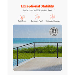 Cable Railing Post, 36x2x2 Inch Corner Railing Post, with L-Shaped Pre-Drilled Holes, Stainless Steel Cable Rail Post with Horizontal and Curved Bracket, 1-Pack, Black, 1JZLGZXHS914ZPBNY001V0