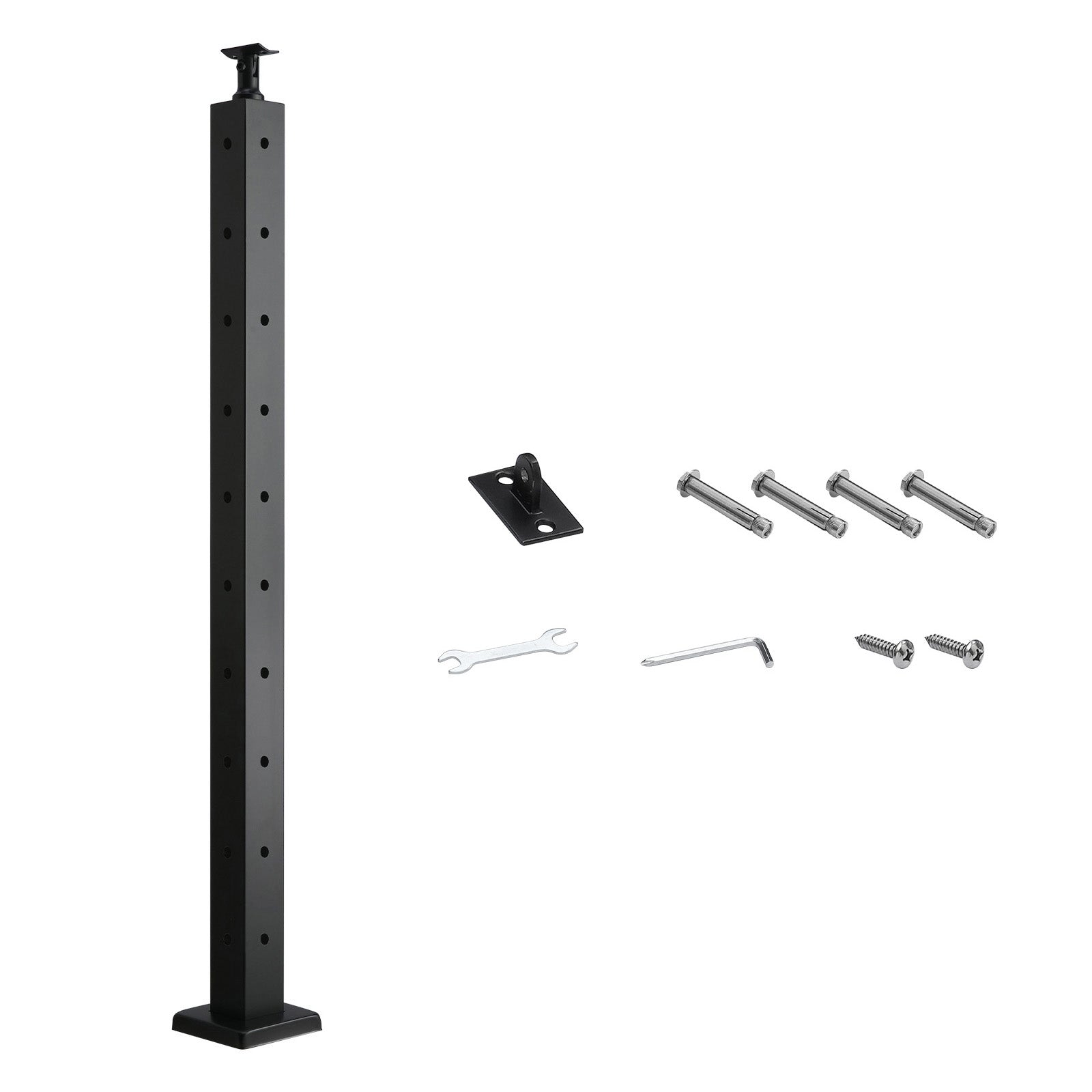 Cable Railing Post, 36x2x2 Inch Corner Railing Post, with L-Shaped Pre-Drilled Holes, Stainless Steel Cable Rail Post with Horizontal and Curved Bracket, 1-Pack, Black, 1JZLGZXHS914ZPBNY001V0