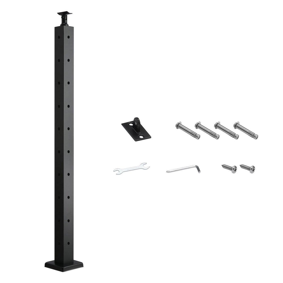 Cable Railing Post, 36x2x2 Inch Corner Railing Post, with L-Shaped Pre-Drilled Holes, Stainless Steel Cable Rail Post with Horizontal and Curved Bracket, 1-Pack, Black, 1JZLGZXHS914ZPBNY001V0