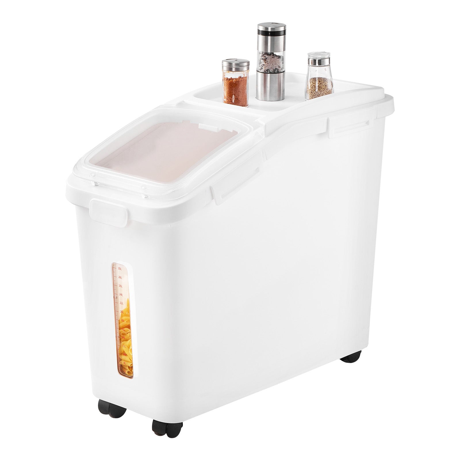 Ingredient Storage Bin, 11.4 Gallon Capacity Shelf Ingredient Bin, 280 Cup Flour Bins on Wheels Commercial Prosave Shelf-storage Ingredient Bin with Lid and Scoop Rice Bin for Kitchen White