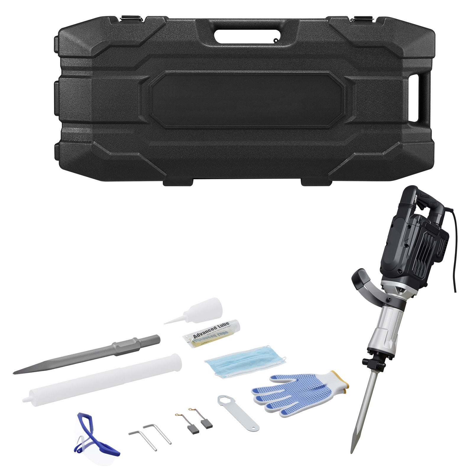 Demolition Jack Hammer, 3000 W Powerful Electric Jackhammer, 1700 BPM Concrete Breaker with a Point Chisel, Carrying Case, Gloves, Goggles, for Concrete, Wall, Brick, Tile and Foundation