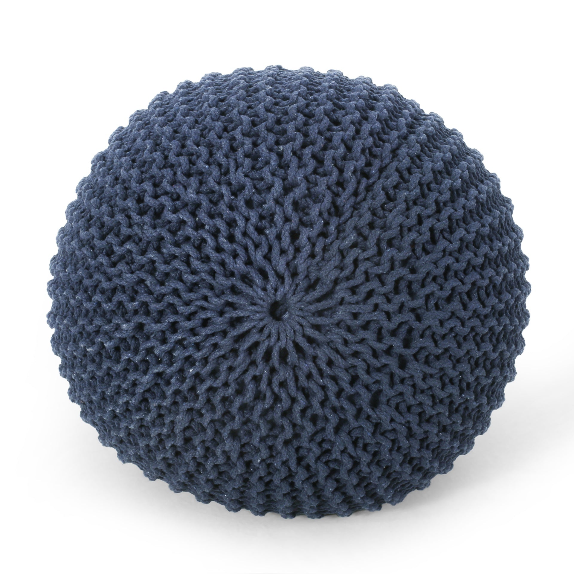 Bordeaux  Knitted Cotton Round Pouf, Navy Blue