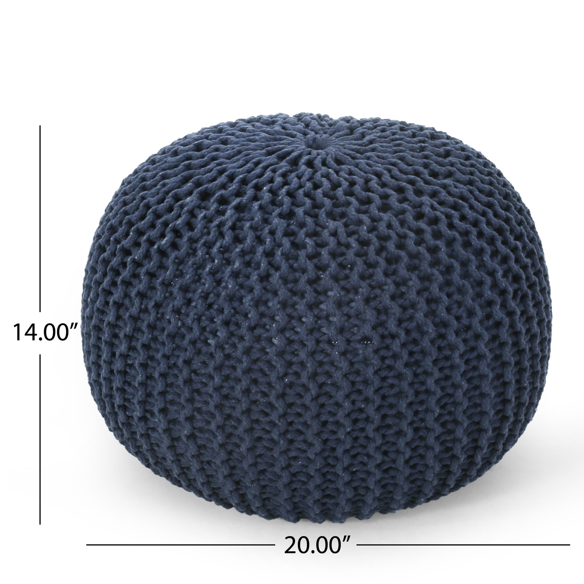 Bordeaux  Knitted Cotton Round Pouf, Navy Blue