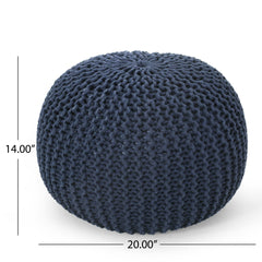 Bordeaux  Knitted Cotton Round Pouf, Navy Blue