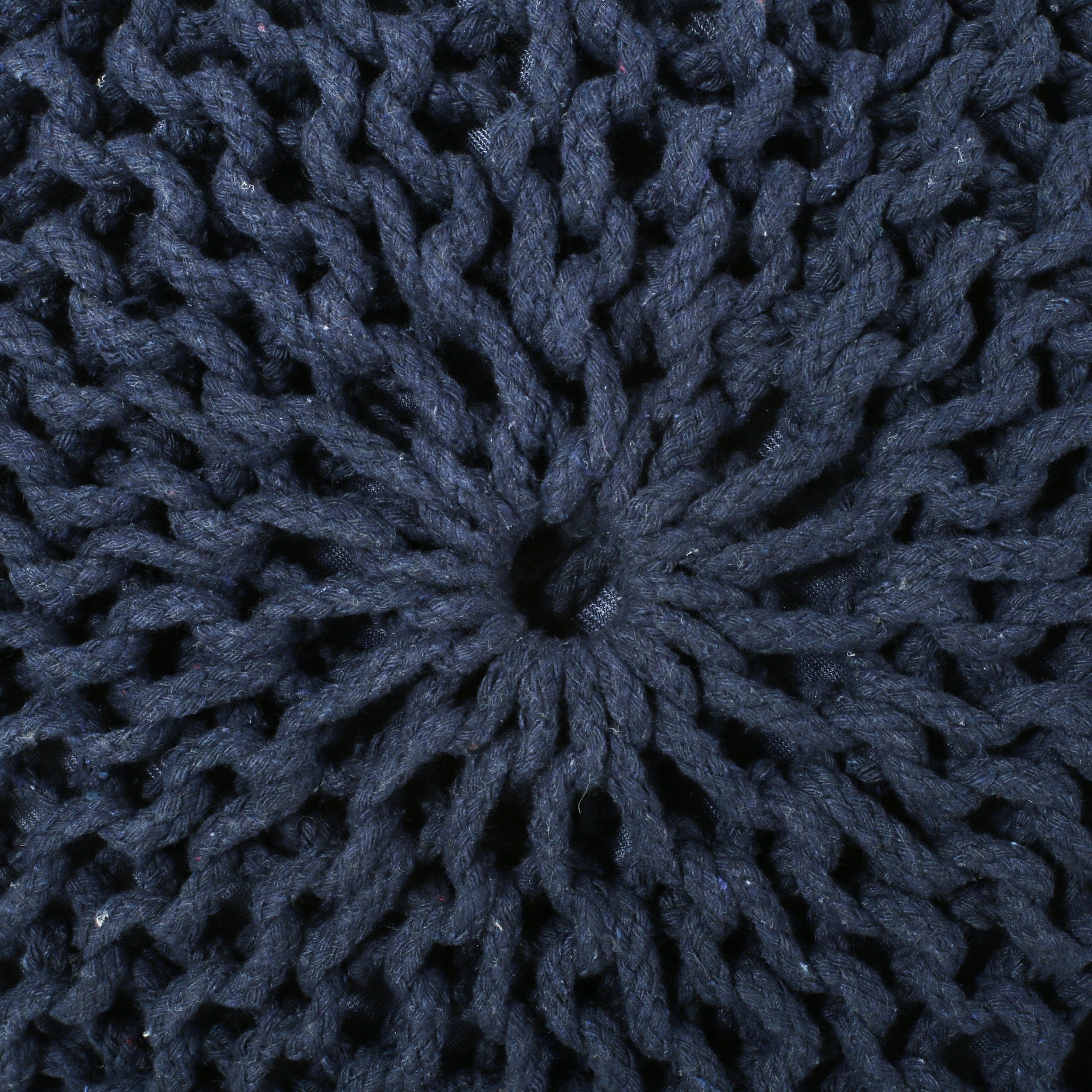 Bordeaux  Knitted Cotton Round Pouf, Navy Blue