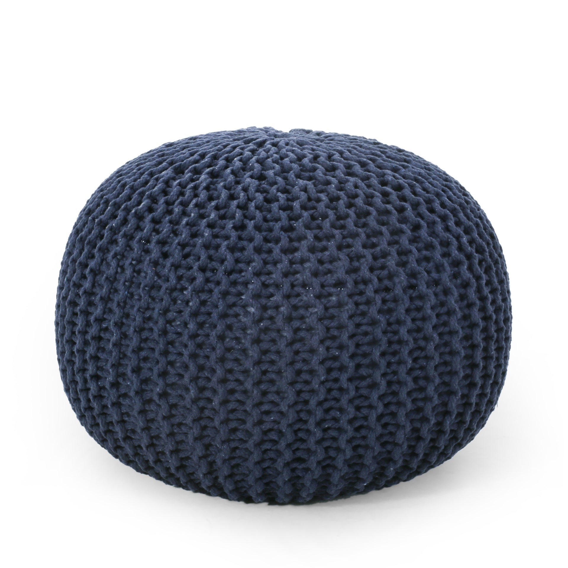 Bordeaux  Knitted Cotton Round Pouf, Navy Blue
