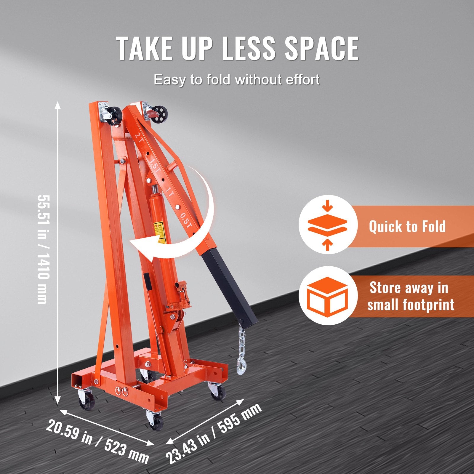 Hydraulic Engine Hoist with Lever, 2 Ton/4400 LBS Heavy-duty Cherry Picker Shop Crane, Foldable Engine Crane and Engine Hoist leveler for Auto Repair, Motors, Weights Lifting, Loading