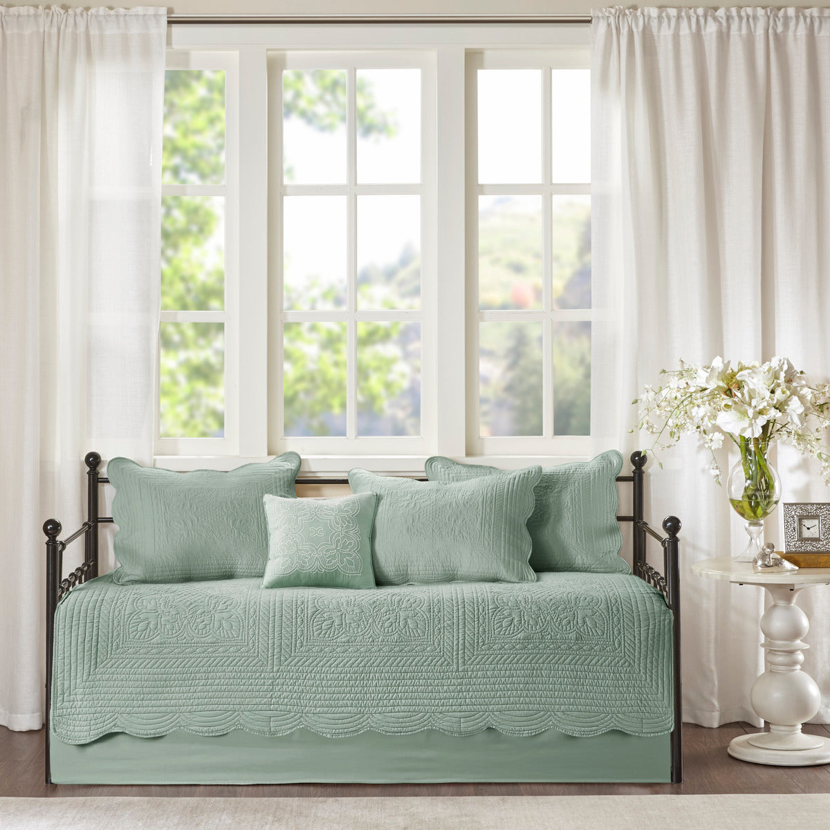 6 Piece Reversible Scalloped Edge Daybed Cover Set Seafoam Daybed
