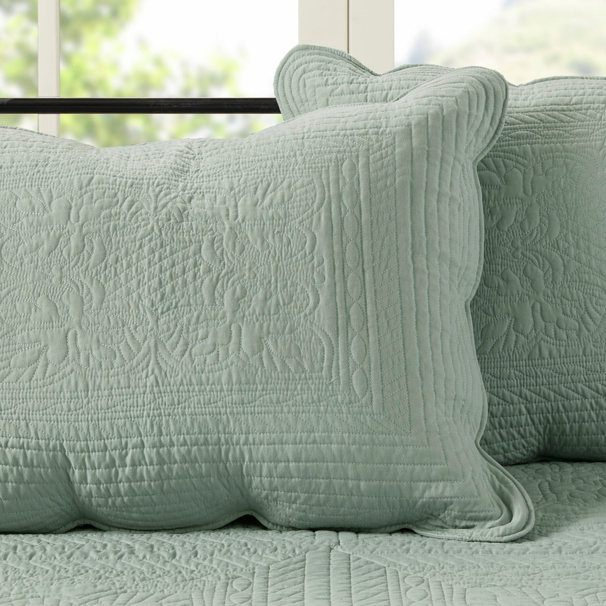 6 Piece Reversible Scalloped Edge Daybed Cover Set Seafoam Daybed