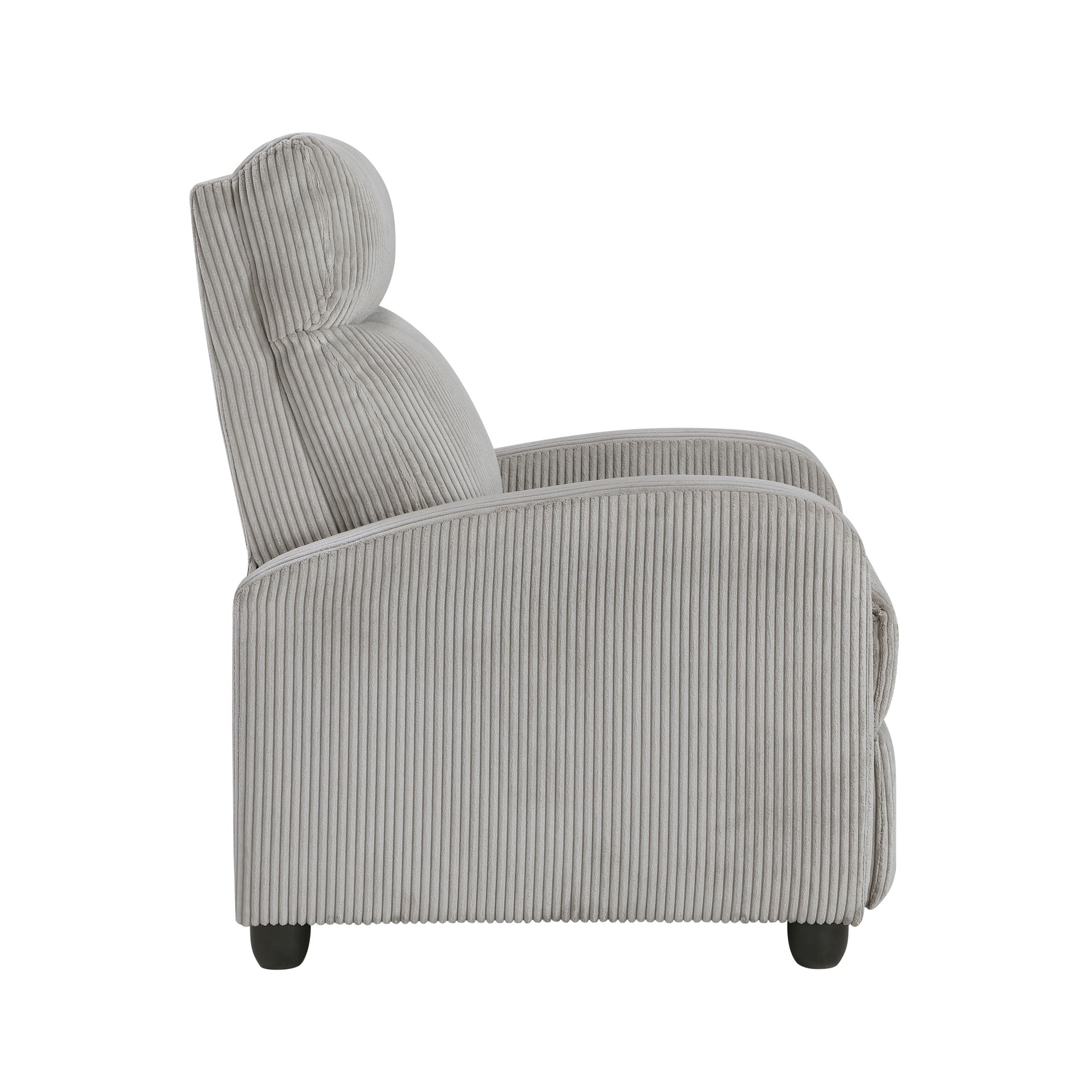 Modern Push Back Recliner Chair Light Gray Soft Corduroy Upholstery Comfort Solid Wood Living Room Furniture 1pc