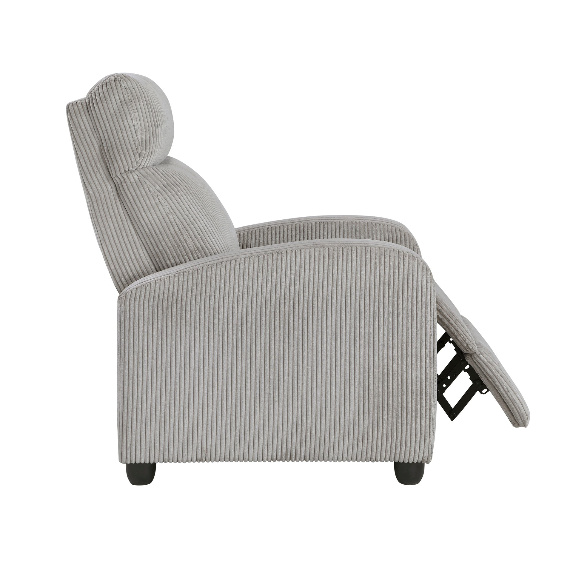 Modern Push Back Recliner Chair Light Gray Soft Corduroy Upholstery Comfort Solid Wood Living Room Furniture 1pc