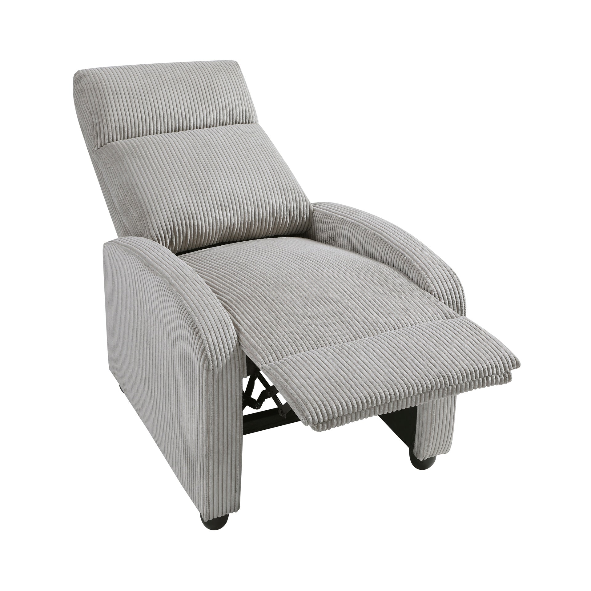 Modern Push Back Recliner Chair Light Gray Soft Corduroy Upholstery Comfort Solid Wood Living Room Furniture 1pc