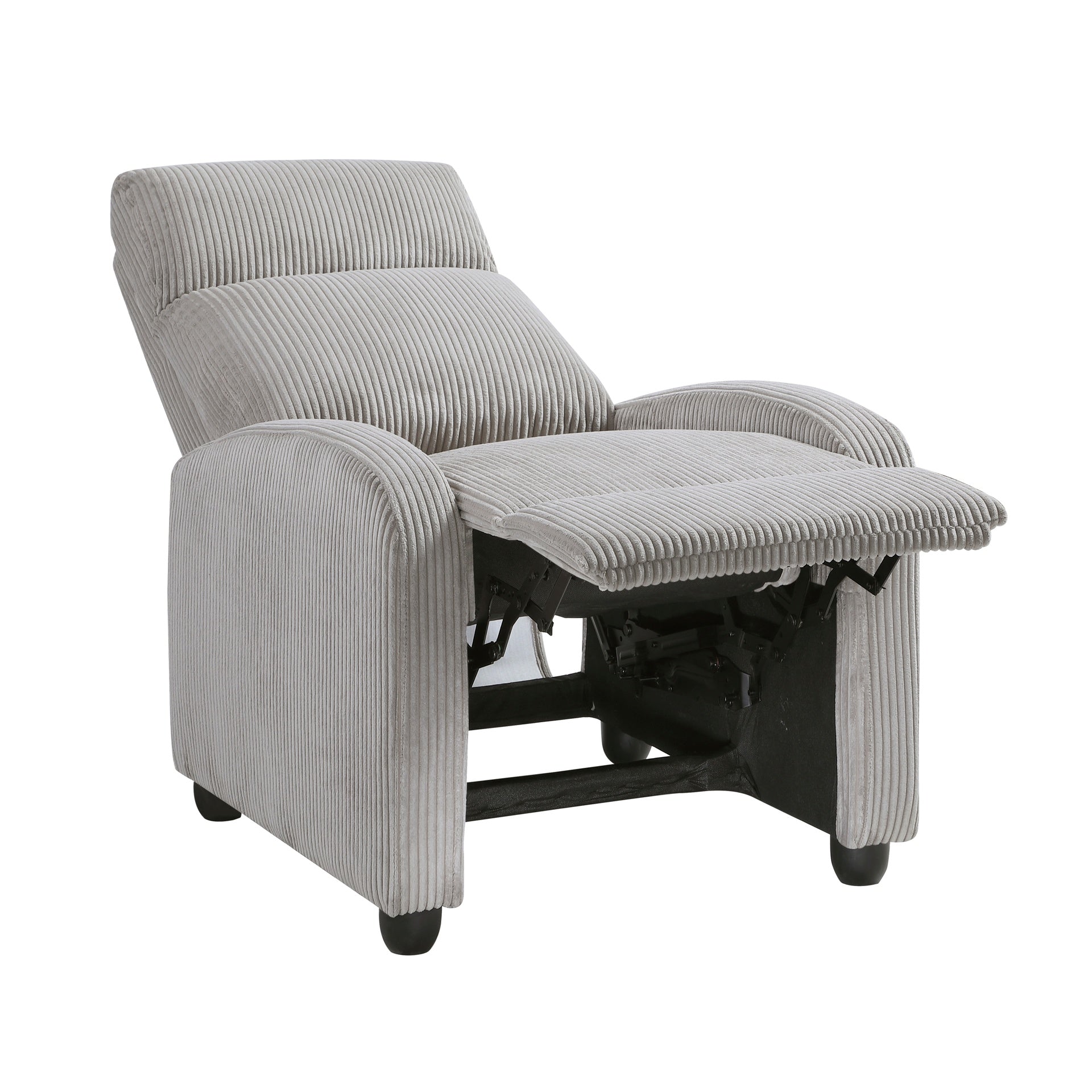 Modern Push Back Recliner Chair Light Gray Soft Corduroy Upholstery Comfort Solid Wood Living Room Furniture 1pc