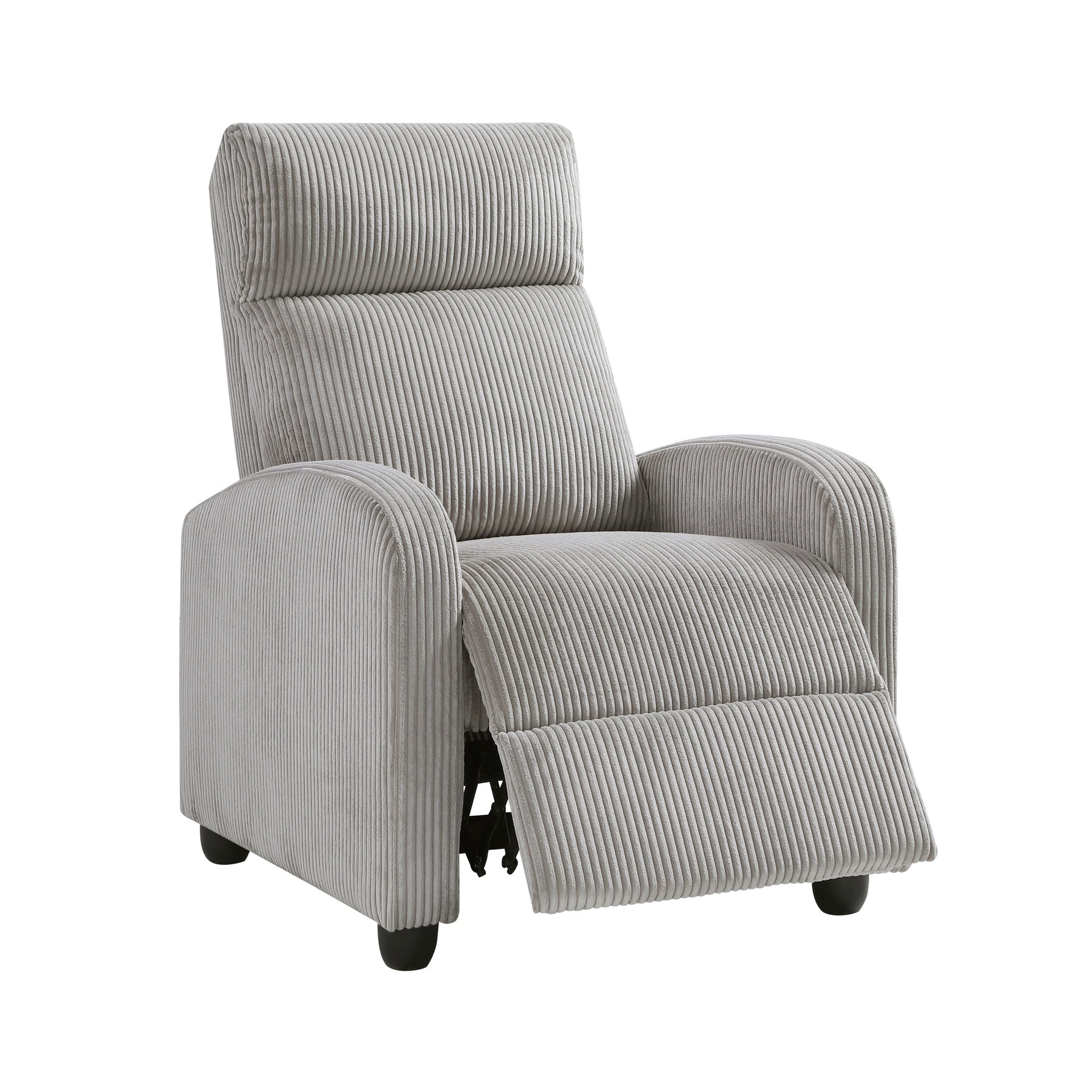 Modern Push Back Recliner Chair Light Gray Soft Corduroy Upholstery Comfort Solid Wood Living Room Furniture 1pc