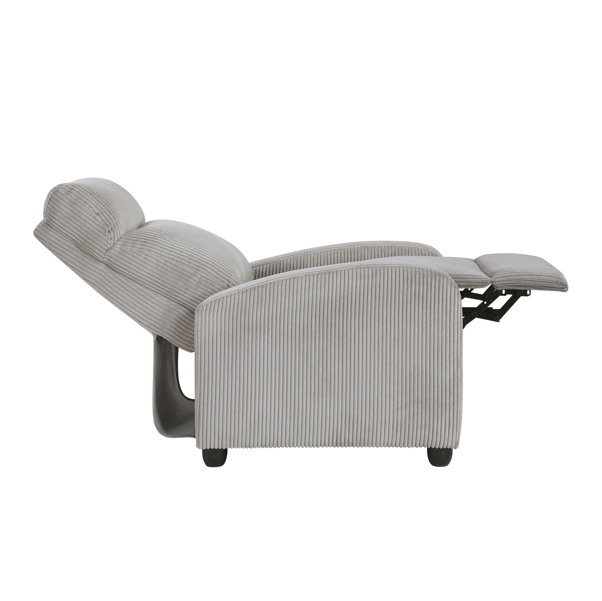 Modern Push Back Recliner Chair Light Gray Soft Corduroy Upholstery Comfort Solid Wood Living Room Furniture 1pc