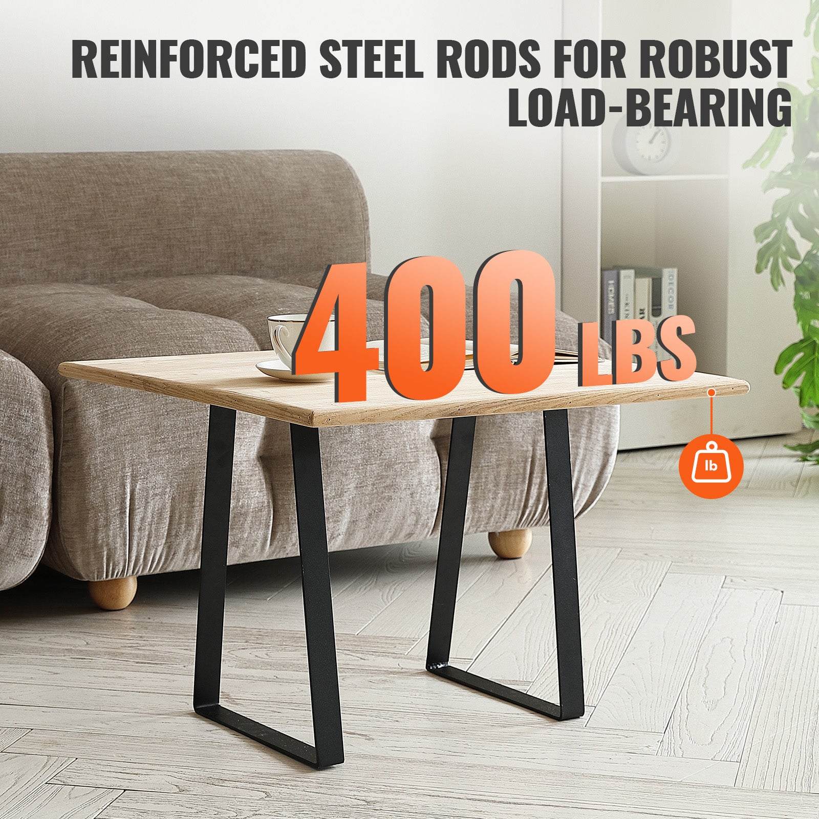 16 inch Trapezoid Steel Table Legs, Replacement Furniture Legs Set of 2 for DIY Coffee Tables, Modern Desks, Bench, Night Stands, Sofa, Max Load 400 lbs Heavy Duty, Quick Instalation Legs Black