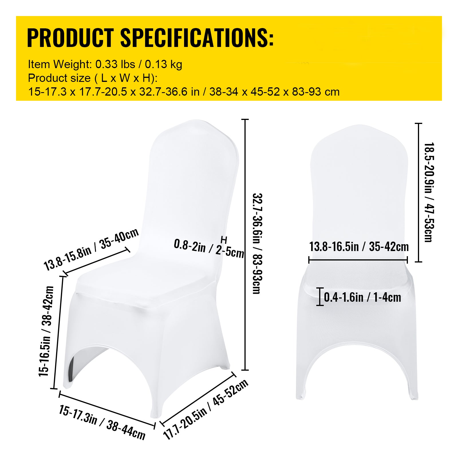 Stretch Spandex Folding Chair Covers, Universal Fitted Arched Front Cover, Removable Washable Protective Slipcovers, for Wedding, Holiday, Banquet, Party, Celebration, Dining (100PCS White)