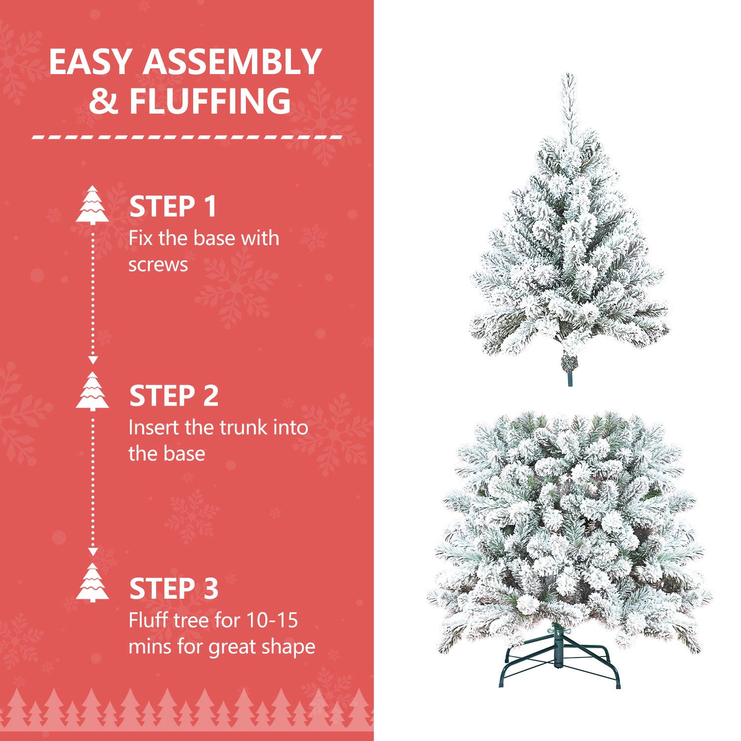 6FT Flocked Christmas Tree with Pine Cones – Snowy PVC Artificial Holiday Tree, 888 Tips, 36 Natural Pinecones, Sturdy Metal Stand, Full Shape for Seasonal Decoration