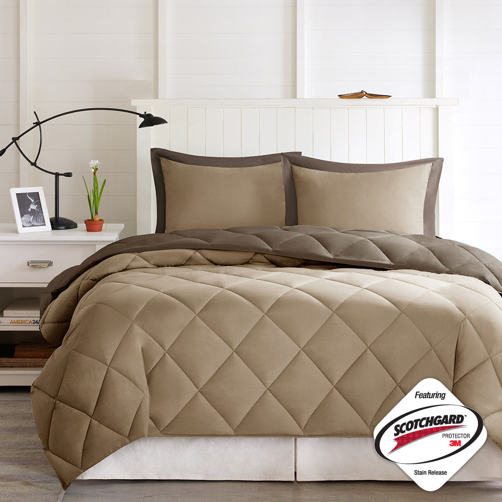 Full/Queen 3M Scotchgard Diamond Quilting Reversible Down Alternative Comforter Set