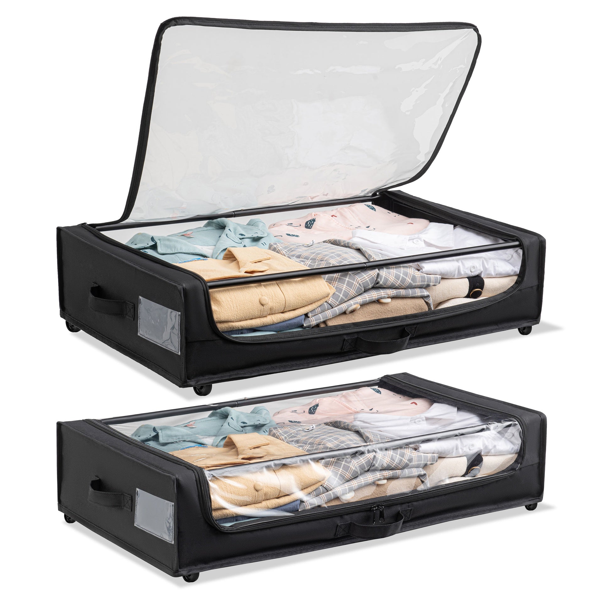 Set of 2 Under-Bed Rolling Storage Container with Transparent Cover, Versatile Space-Saving Design, and Smooth-Glide Multi-Directional Wheels – Ideal for Organizing Clothes, Shoes, and More