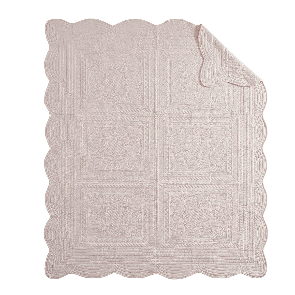 Oversized Quilted Throw with Scalloped Edges Blush 60x72"