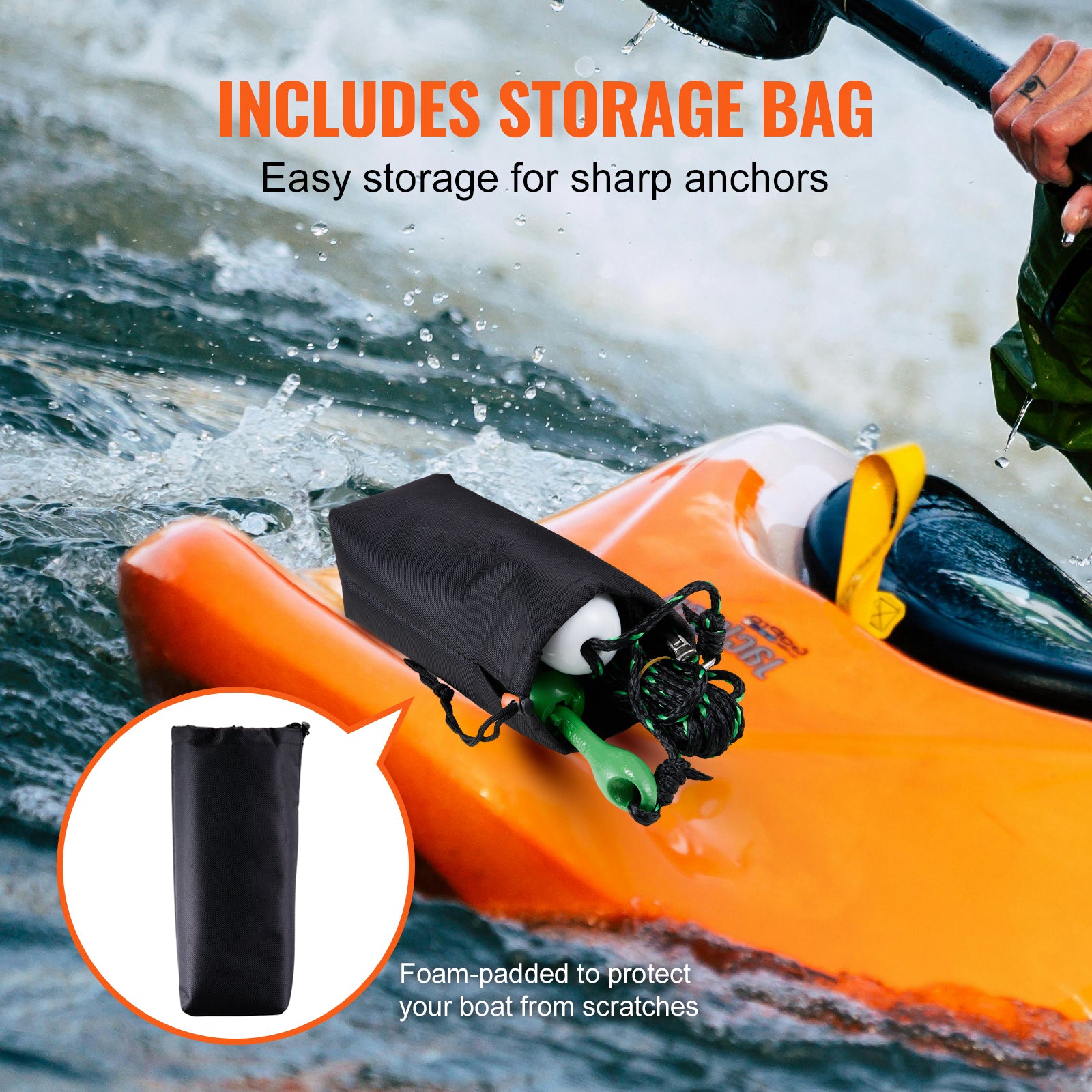Kayak Anchor Kit, 3.5 lb Paddle Board Anchor Kit with 26.2 ft/8 m Rope and Buoy, Folding Small Boat Anchor with Storage Bag and Snap Hook, Kayak Accessories for Kayaks, Small Boats, Canoes