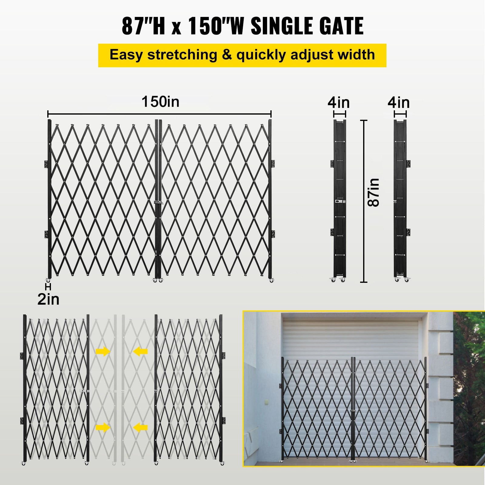 Double Folding Security Gate, 7.1' H x 12.5' W Folding Door Gate, Steel Accordion Security Gate, Flexible Expanding Security Gate, 360° Rolling Barricade Gate, Scissor Gate or Door with Keys