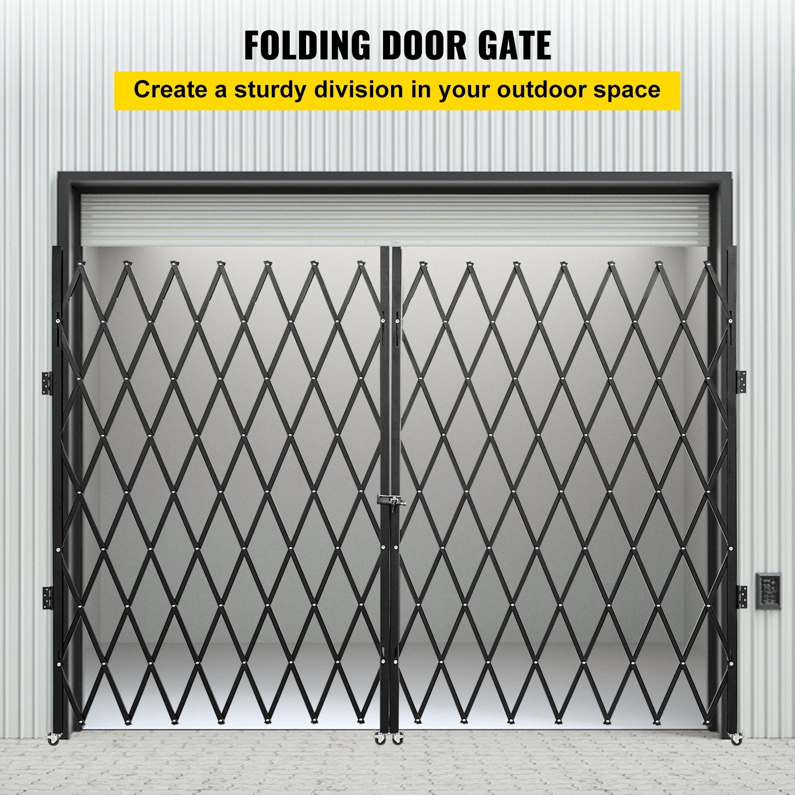 Double Folding Security Gate, 7.1' H x 12.5' W Folding Door Gate, Steel Accordion Security Gate, Flexible Expanding Security Gate, 360° Rolling Barricade Gate, Scissor Gate or Door with Keys