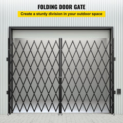 Double Folding Security Gate, 7.1' H x 12.5' W Folding Door Gate, Steel Accordion Security Gate, Flexible Expanding Security Gate, 360° Rolling Barricade Gate, Scissor Gate or Door with Keys