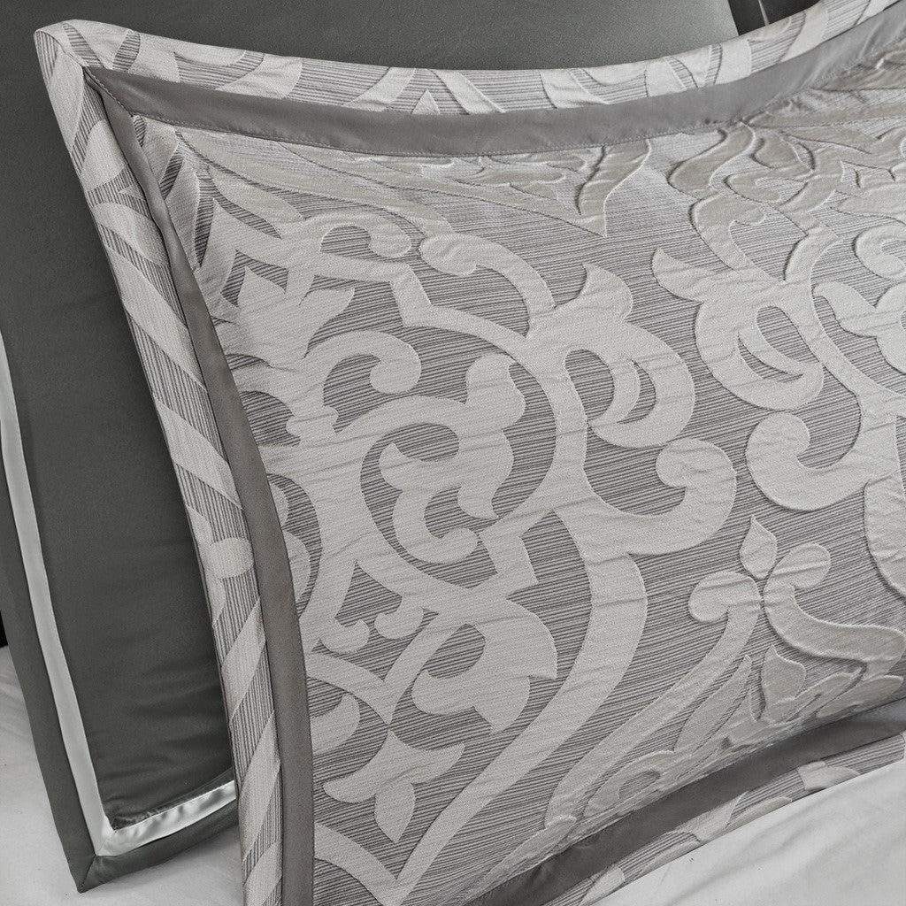 8 Piece Jacquard Comforter Set Silver/Silver King