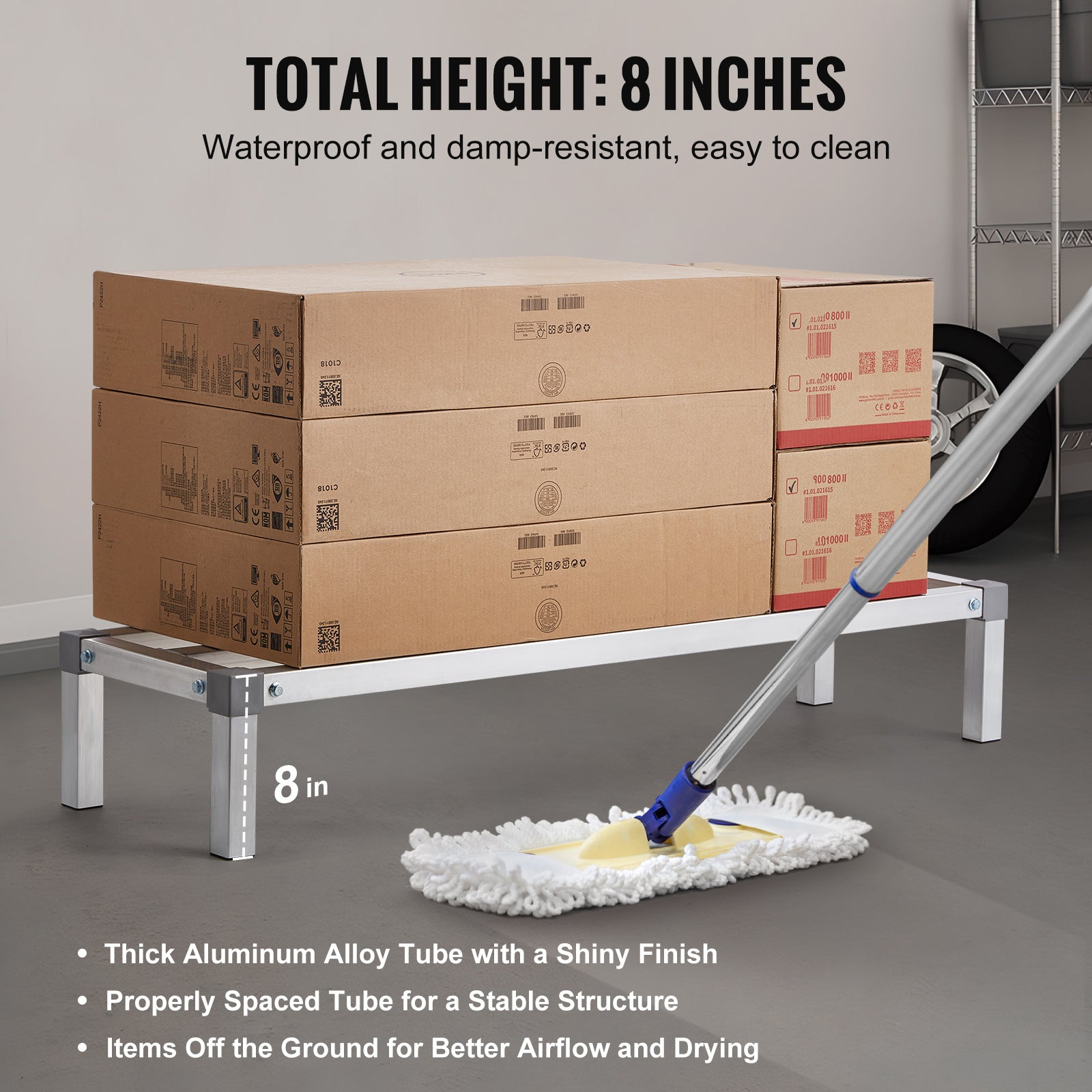 Newly Upgraded！Aluminum Dunnage Rack Stationary Dunnage Rack 48” x 14” x 8” Storage Rack