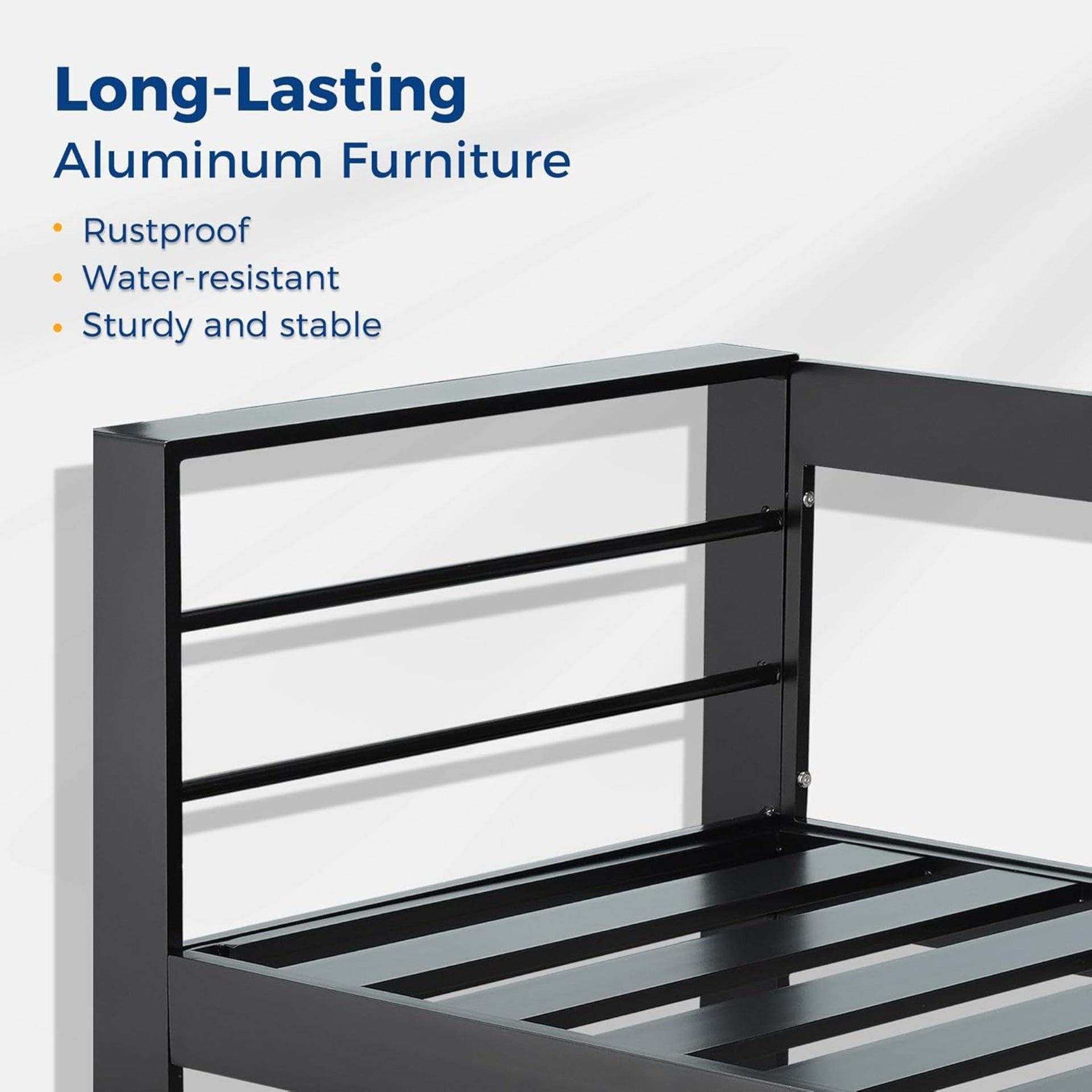 50" All-Weather Aluminum Patio Loveseat with Thick Blue Cushions & Black Frame