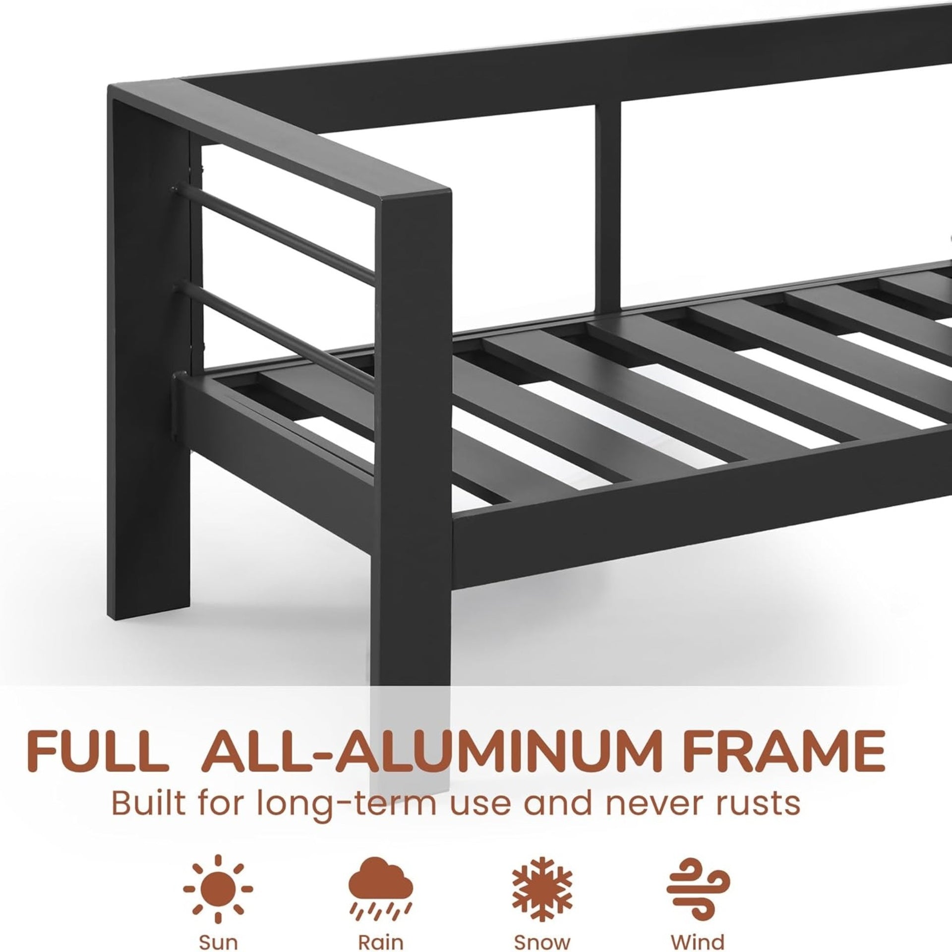 50" All-Weather Aluminum Patio Loveseat with Thick Blue Cushions & Black Frame