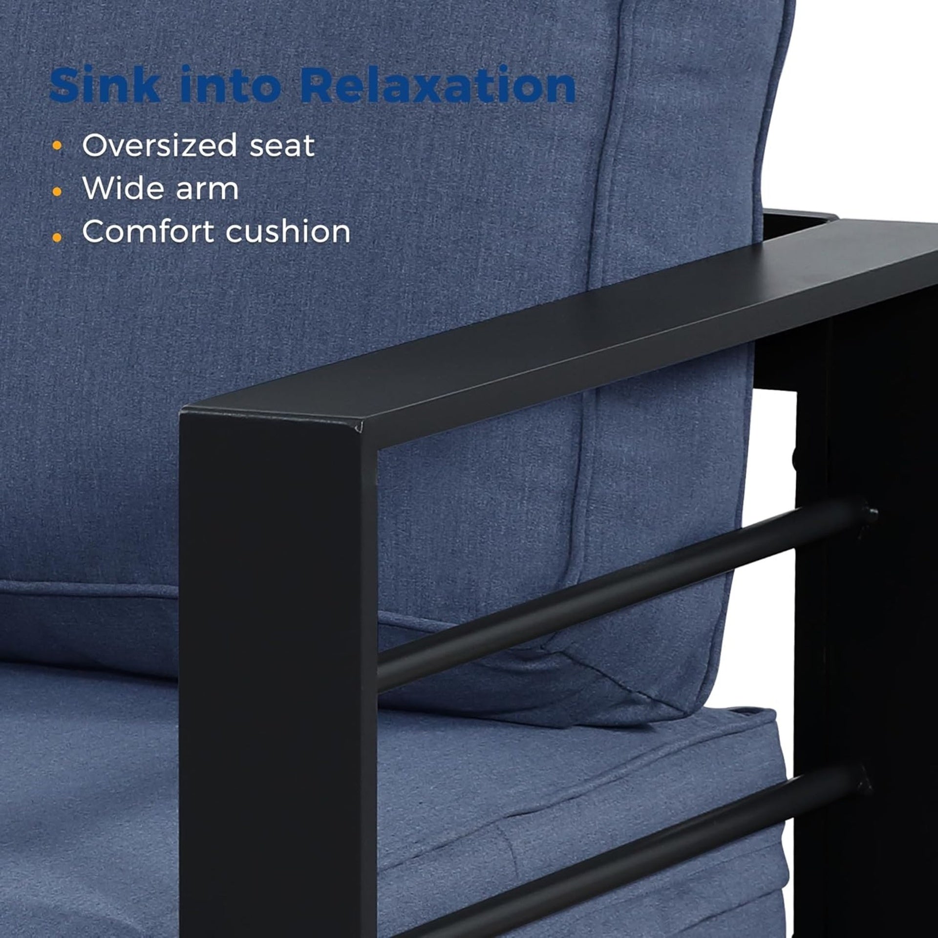 50" All-Weather Aluminum Patio Loveseat with Thick Blue Cushions & Black Frame