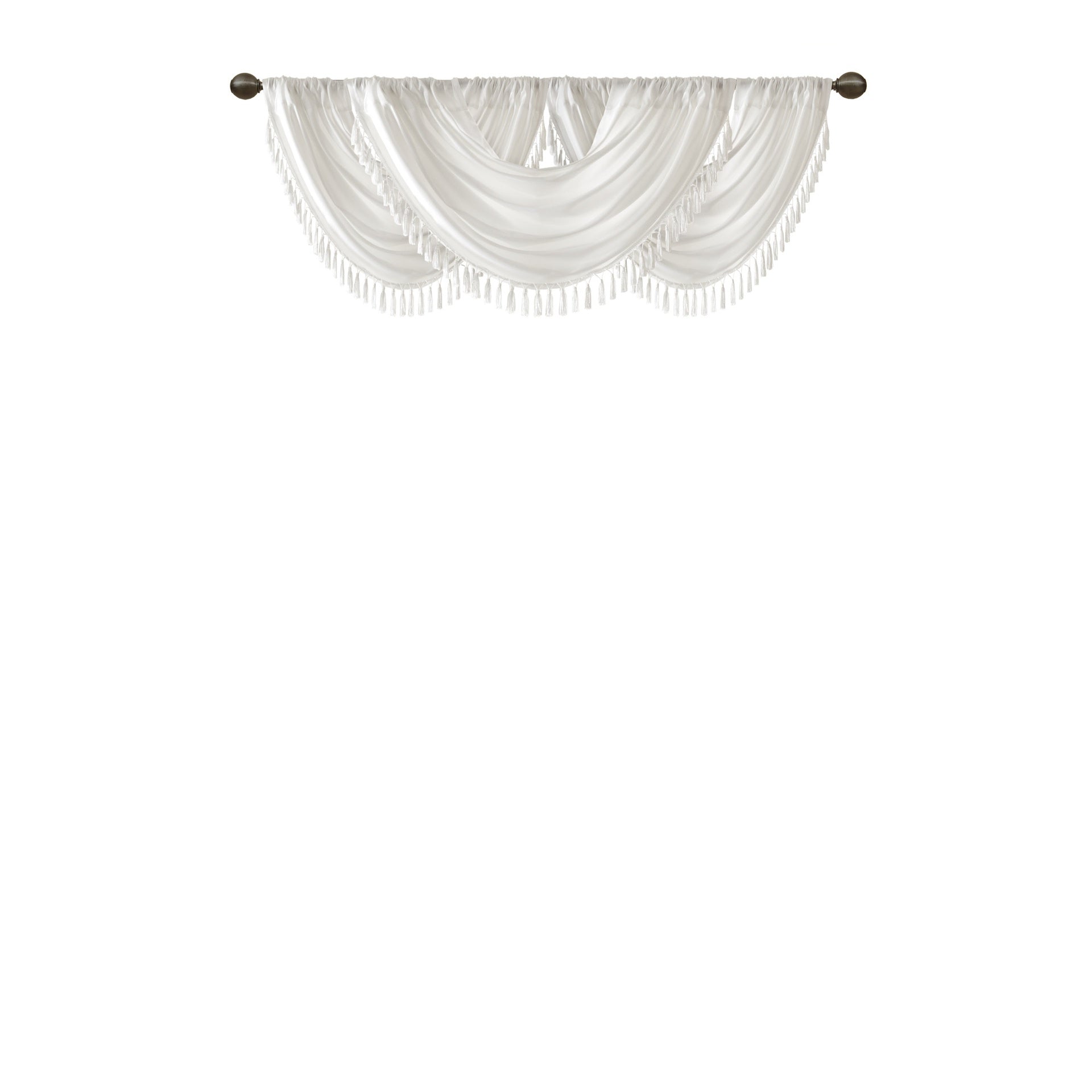 Faux Silk Waterfall Embellished Valance White 38x46"