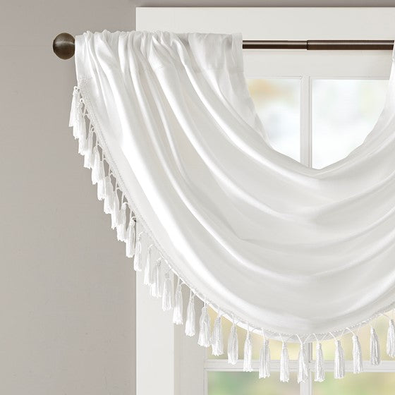 Faux Silk Waterfall Embellished Valance White 38x46"