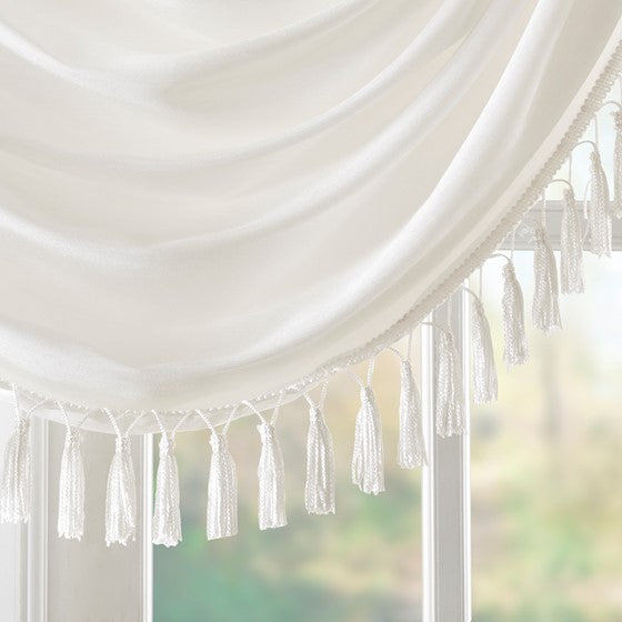 Faux Silk Waterfall Embellished Valance White 38x46"