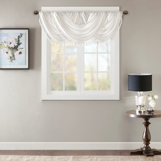 Faux Silk Waterfall Embellished Valance White 38x46"